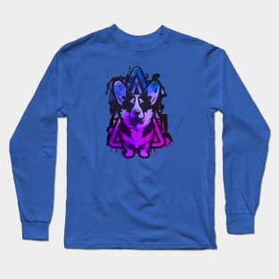 Cute Corgi Dog Triangle Stencil Design Long Sleeve T-Shirt